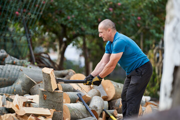 Farmer splitting logs