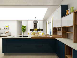 There are kitchenware, bar and so on in the modern open kitchen