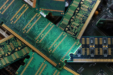 Big close-up. RAM modules, primarily used as main memory in personal computers, workstations, and...