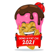 vector illustration of ice cream mascot or character