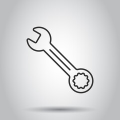 Wrench icon in flat style. Spanner key vector illustration on white isolated background. Repair equipment business concept.