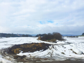 Snow covered field, Winter landscape in Czech republic
