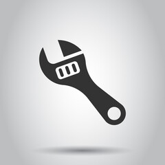 Wrench icon in flat style. Spanner key vector illustration on white isolated background. Repair equipment business concept.