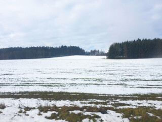 Snow covered field, Winter landscape in Czech republic