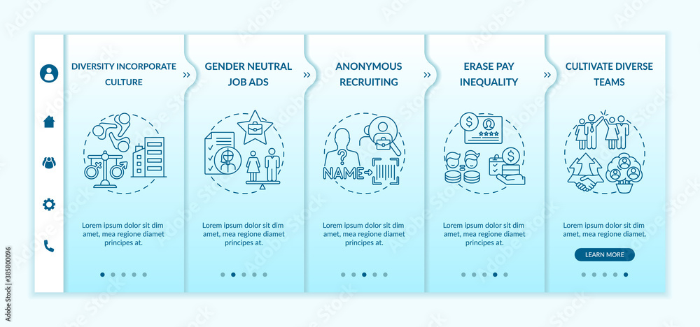 Poster gender diversity implementation tips onboarding vector template. diversity in corporate culture. res