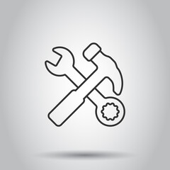Hammer with wrench icon in flat style. Work instrument vector illustration on white isolated background. Repair equipment business concept.