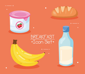 breakfast 4 icon set design, food and meal theme Vector illustration