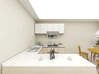There are kitchenware, bar and so on in the modern open kitchen