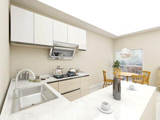 There are kitchenware, bar and so on in the modern open kitchen
