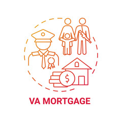 VA mortgage concept icon. Veterans affairs type idea thin line illustration. Direct home loan. Veterans, service members and select military spouses. Vector isolated outline RGB color drawing