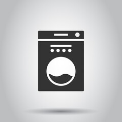 Washing machine icon in flat style. Washer vector illustration on white isolated background. Laundry business concept.