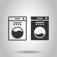 Washing machine icon in flat style. Washer vector illustration on white isolated background. Laundry business concept.