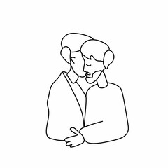 Vector illustration of young people in love in doodle style. Gay people kissing and hugging hand drawn. Two men on Valentine's Day black line. Design for cards, posters, articles, social networks.