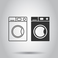 Washing machine icon in flat style. Washer vector illustration on white isolated background. Laundry business concept.