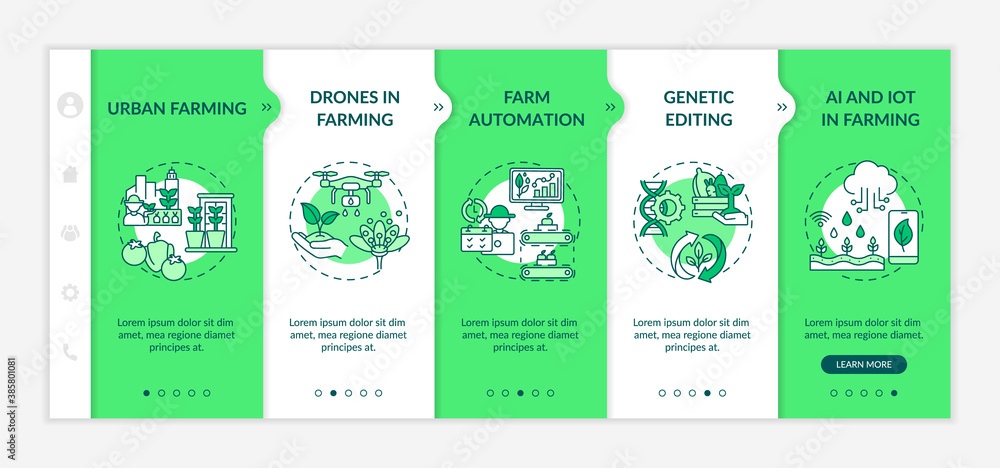 Poster agriculture innovation onboarding vector template. urban farming ideas. drones in farming. responsiv
