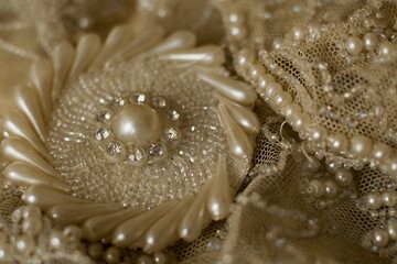 An Antique Wedding Dress Lace And Decoration Closeup In The Vintage Mood And Style