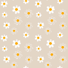 Seamless minimal botanical pattern with daisies