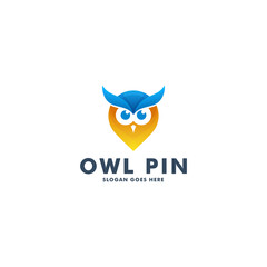 Pin owl logo design, animal icon vector illustration