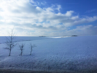 Obraz premium Snow covered field, Winter landscape in Czech republic