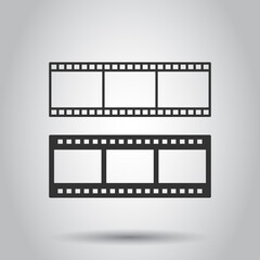 Film icon in flat style. Movie vector illustration on white isolated background. Play video business concept.