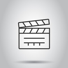 Film icon in flat style. Movie vector illustration on white isolated background. Clapper video business concept.