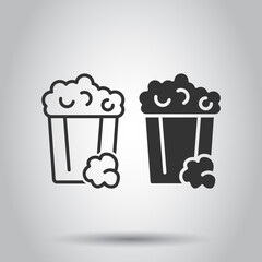 Film icon in flat style. Popcorn vector illustration on white isolated background. Pop corn bucket business concept.