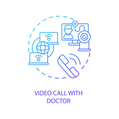 Video call with doctor concept icon. Telemedical consultation steps. Inovational medical system. Remote doctor work idea thin line illustration. Vector isolated outline RGB color drawing