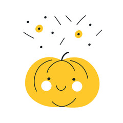 Cute outline Halloween head pumpkin jack lantern decor with funny face. 