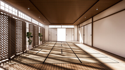 The room is spacious design of the Japanese style  And light in natural tones. 3D rendering