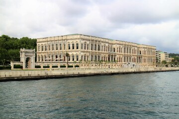 Fototapeta na wymiar Istanbul, Turkey - May 11, 2018 : Cıragan Palace, a five-star hotel in the Kempinski Hotels chain. The construction of this building was started in 1863.