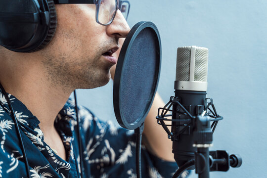 Man singing on microphone