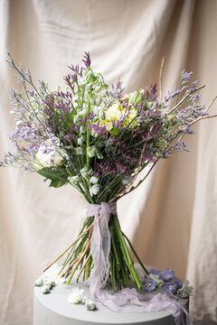 Studio Shot Of Purple Bouquet Of Summer Flowers