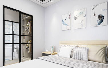 A clean and tidy bedroom with a bed, TV, etc