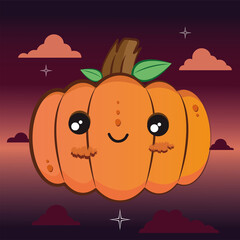 Fototapeta na wymiar Happy pumpkins cartoon in a dark night. Halloween season - Vector