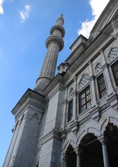 Istanbul, Turkey - May 12, 2018 : The minaret of the Beyazit Mosque. This mosque is the part of the...