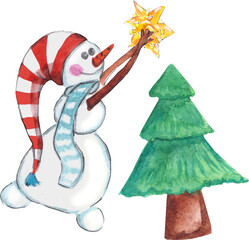 snowman and christmas tree decoration