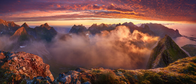 Scenic view of mountains during sunrise