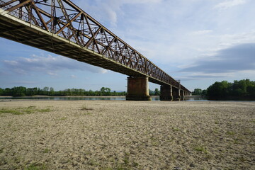 Becca bridge over Ticino and Po Rivers in Italy