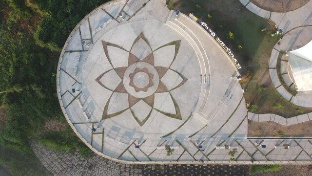 Yogyakarta, Indonesia - September 14, 2020:Aerial footage of the Kamijoro dam park in Yogyakarta Indonesia