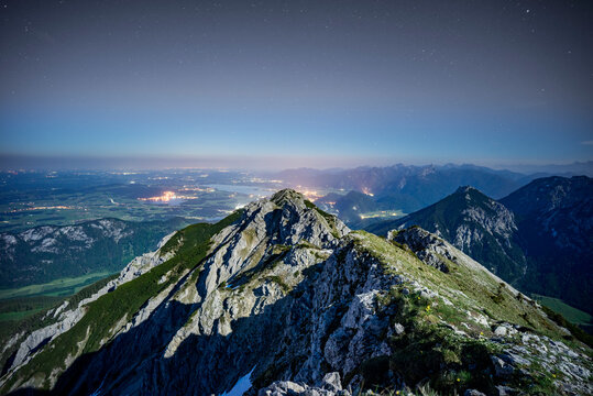 Austria , Tyrol, Peak of Brentenjoch mountain at dusk