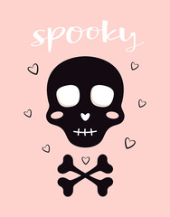 halloween card with skull isolated on pink background