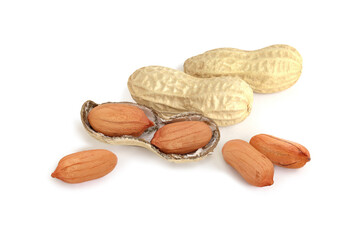 Peanuts - whole, disclosed peanuts in pods and core isolated on the white
