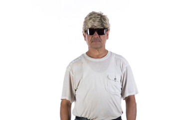 portrait of asian old man on white background