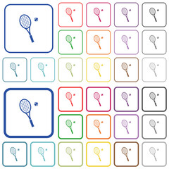 Tennis racket with ball outlined flat color icons