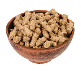 Healthy food products. Extruded rye bran on white background