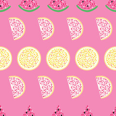 Fruit Drops Summer Fruit Slices Pink Seamless Pattern