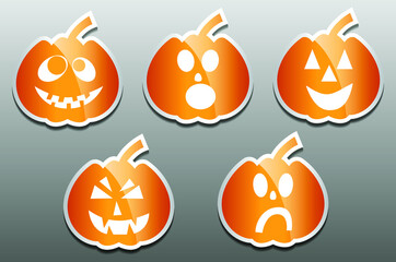 Halloween pumpkin vector stickers. Holiday autumn holiday