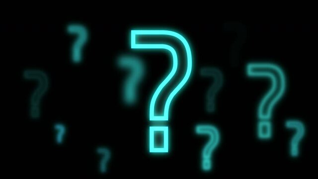 Lot of Neon Glow Question Mark - Technology and Internet icons animation on Black background