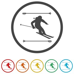 Skiing ring icon, color set