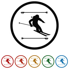 Skiing ring icon, color set